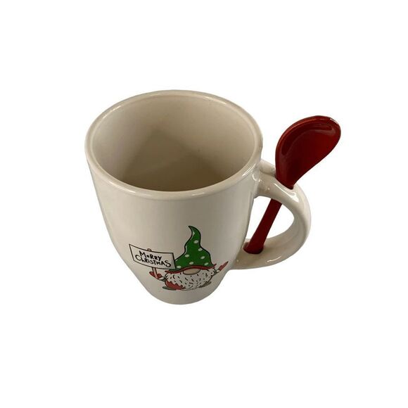 Merry Christmas Garrden elf Gnome Coffee tea cup and spoon Holiday set 11oz mug - Picture 2 of 7